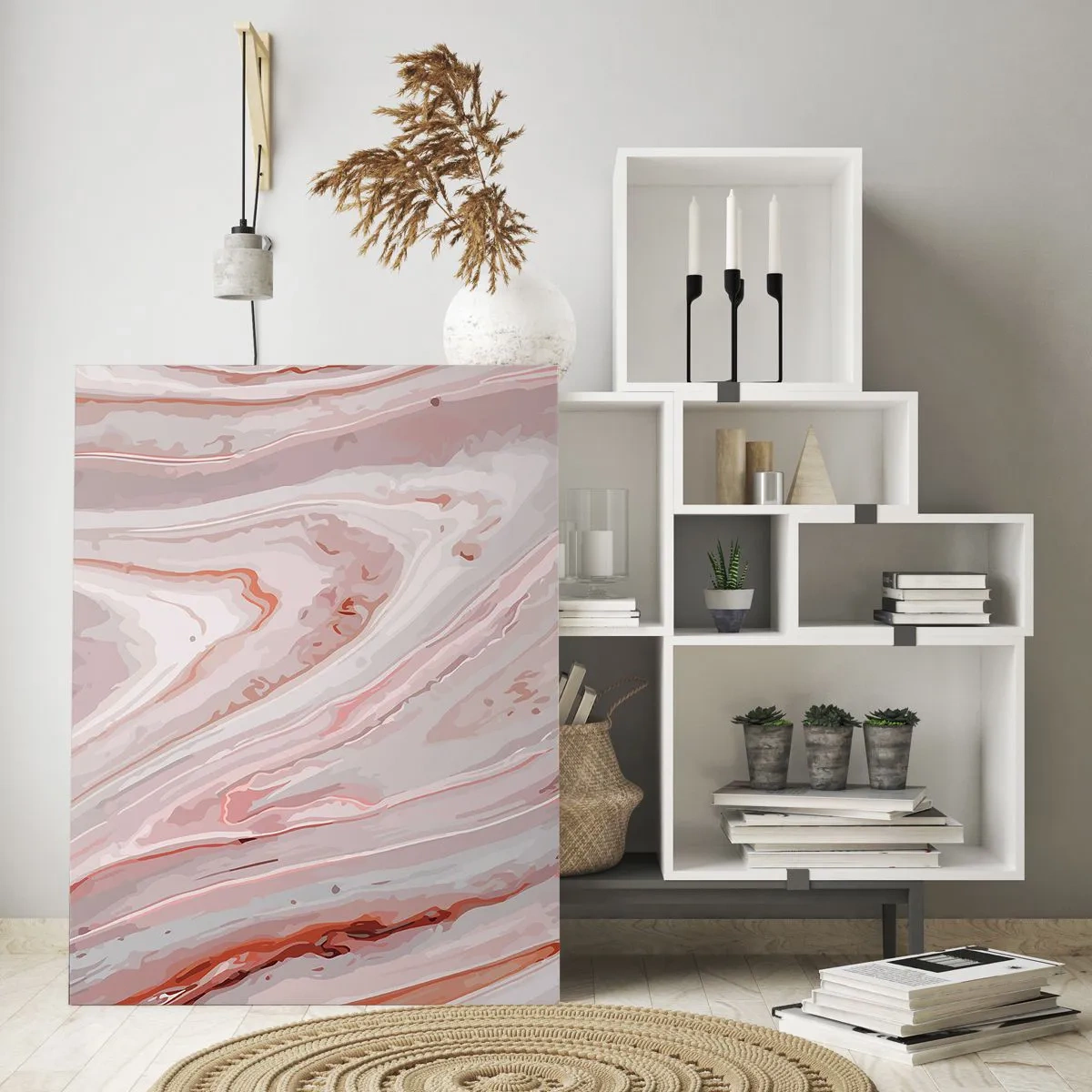 Cuadro sobre vidrio - Impresiones sobre Vidrio - Patrón abstracto en tonos rosa y marrón. - 50x70cm - Rosa líquido - Decoración de pared moderna para salón y dormitorio ARTTOR