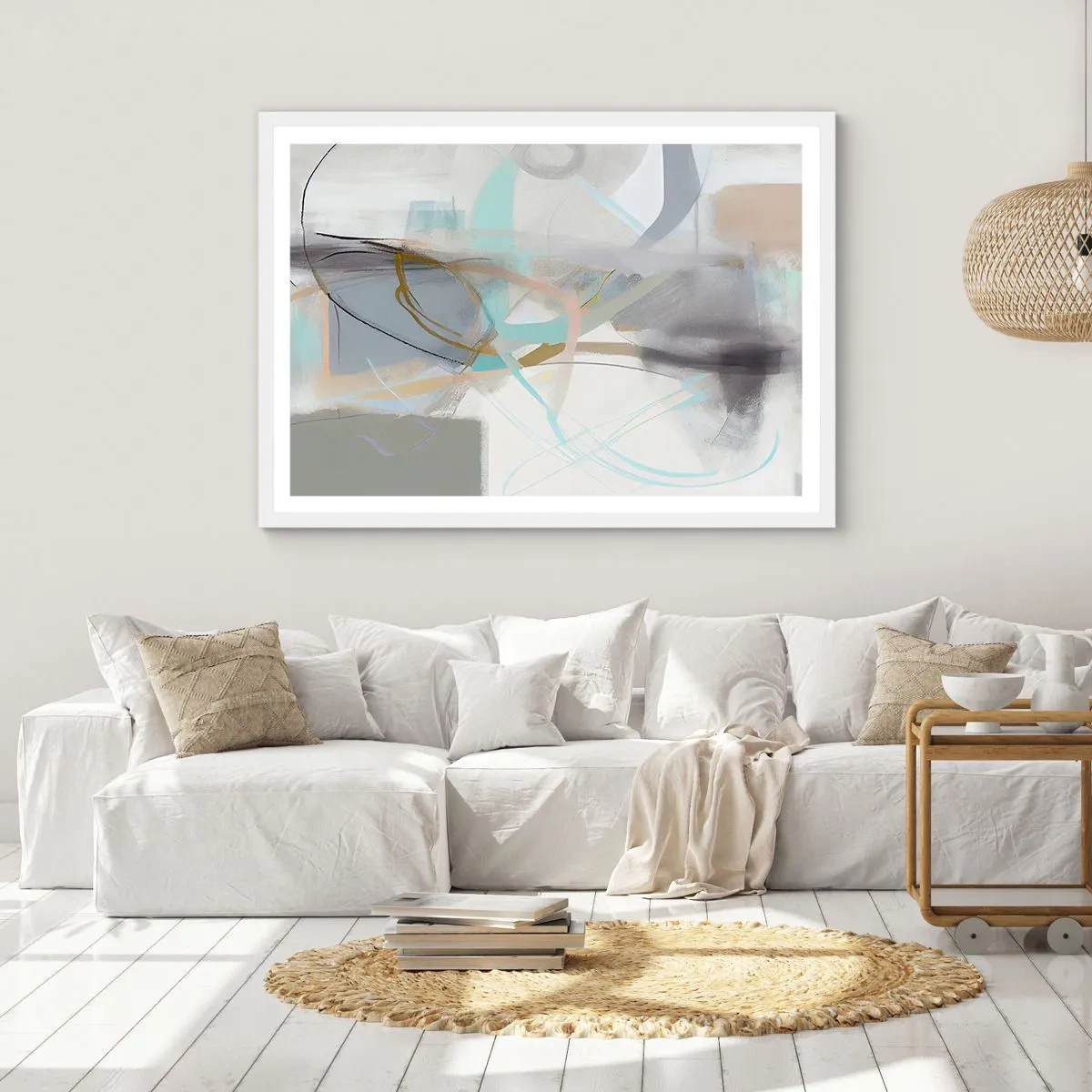 Póster en marco blanco - Abstracción brumosa - 70x50 cm