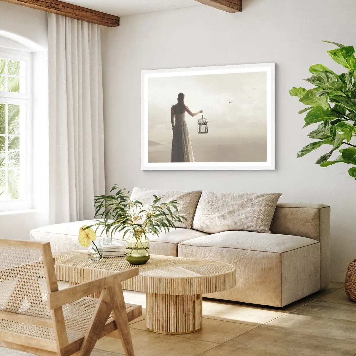 Póster en marco blanco - Sé libre - 70x50 cm