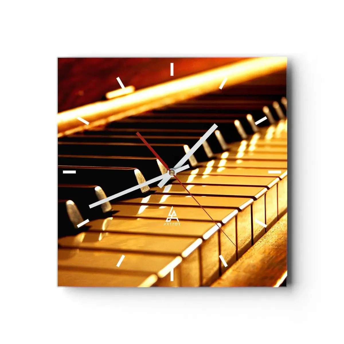 Reloj de pared - Reloj de vidrio - Teclado de piano con iluminación dorada - 30x30cm - Posibilidades ilimitadas - Decoración de pared moderna para salón y dormitorio ARTTOR