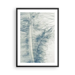 Póster en marco negro - Una delicada pluma en sutiles tonos de azul. - 50x70cm - Susurro de la naturaleza - Decoración de pared moderna para salón y dormitorio ARTTOR