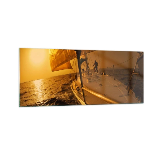 Cuadro sobre vidrio - Impresiones sobre Vidrio - Atardecer dorado tras un día multicolor - 100x40 cm