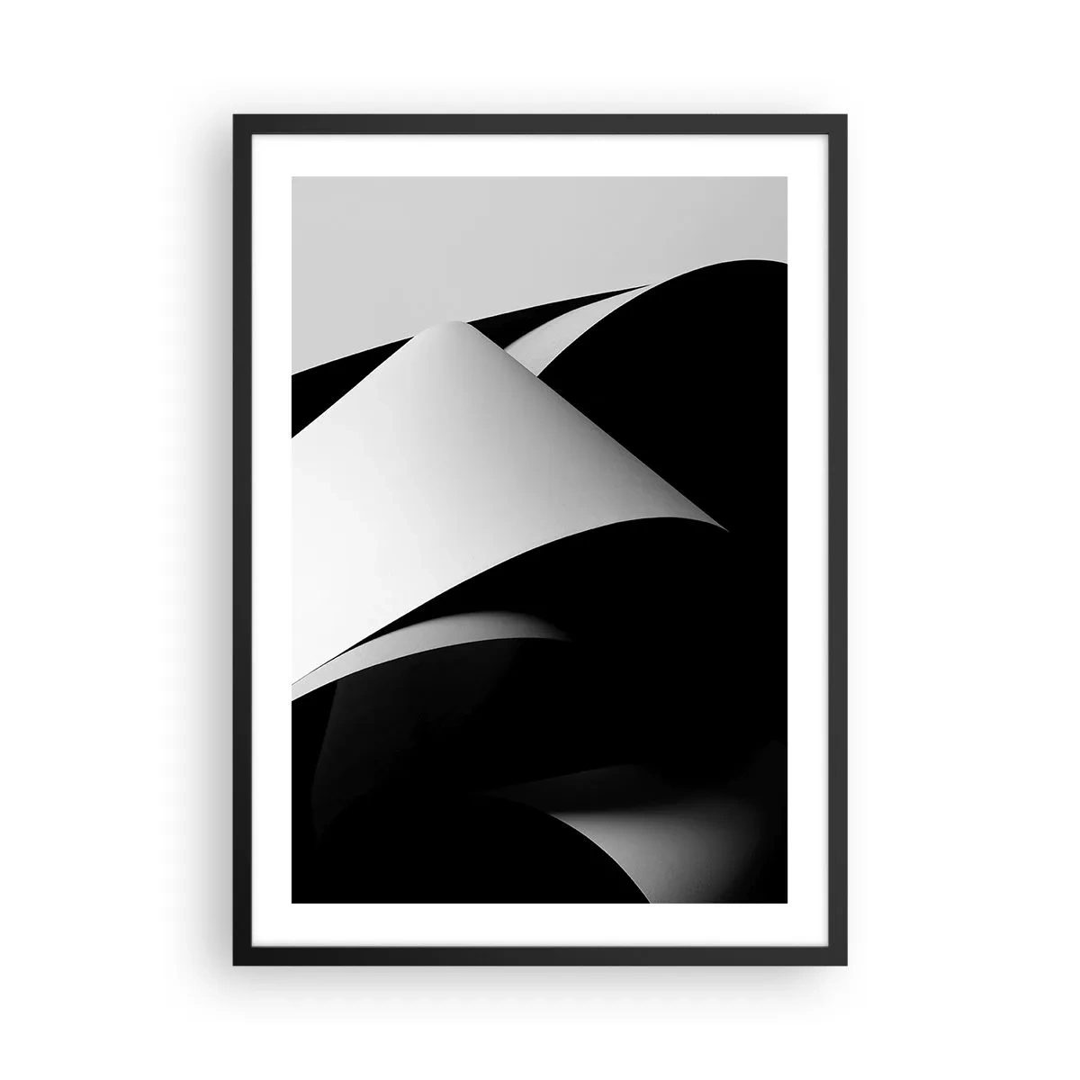 Póster en marco negro - Abstracción minimalista en blanco y negro - 50x70cm - Planos de luz desde las profundidades de la sombra - Decoración de pared moderna para salón y dormitorio ARTTOR