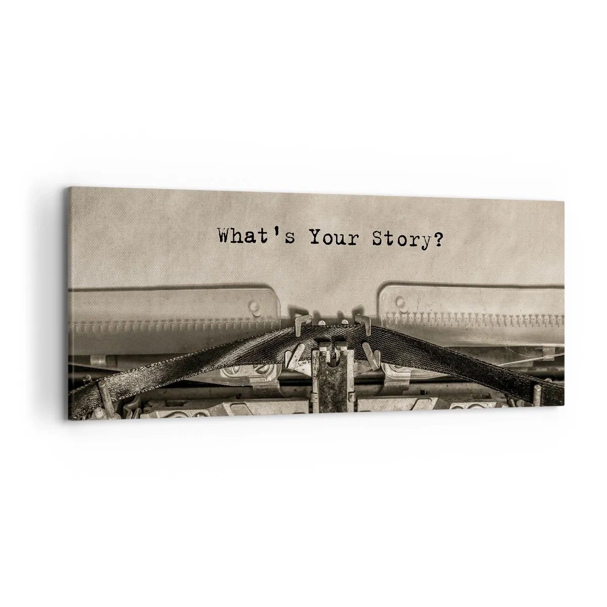 Cuadro sobre lienzo - Impresión de Imagen - Una máquina de escribir con las palabras ¿Cuál es tu historia? - 120x50cm - Solo espero una respuesta - Decoración de pared moderna para salón y dormitorio ARTTOR