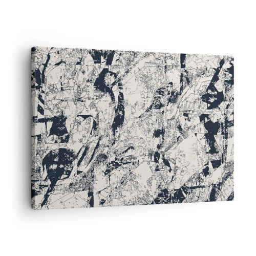 Cuadro sobre lienzo - Impresión de Imagen - Composición abstracta en blanco y negro con un diseño dinámico. - 70x50cm - La interpenetración de los opuestos - Decoración de pared moderna para salón y dormitorio ARTTOR