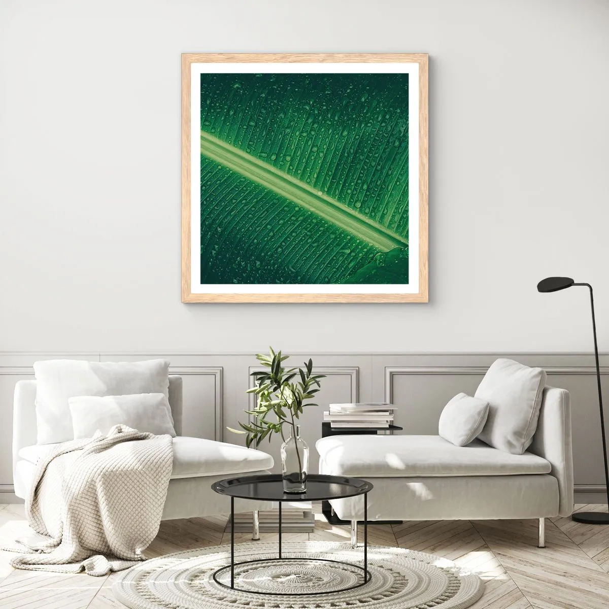Póster en marco roble claro - Estructura del verde - 50x50 cm