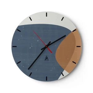 Reloj de pared - Reloj de vidrio - Composición geométrica en tonos azul marino y beige. - 30x30cm - Óvalos e influencias - Decoración de pared moderna para salón, cocina y dormitorio ARTTOR