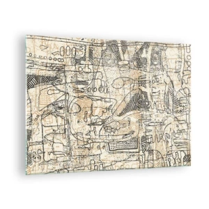 Cuadro sobre vidrio - Impresiones sobre Vidrio - Una estructura abstracta compleja con patrones geométricos y esquemáticos. - 70x50cm - A la espera de ser descifrado - Decoración de pared moderna para salón y dormitorio ARTTOR