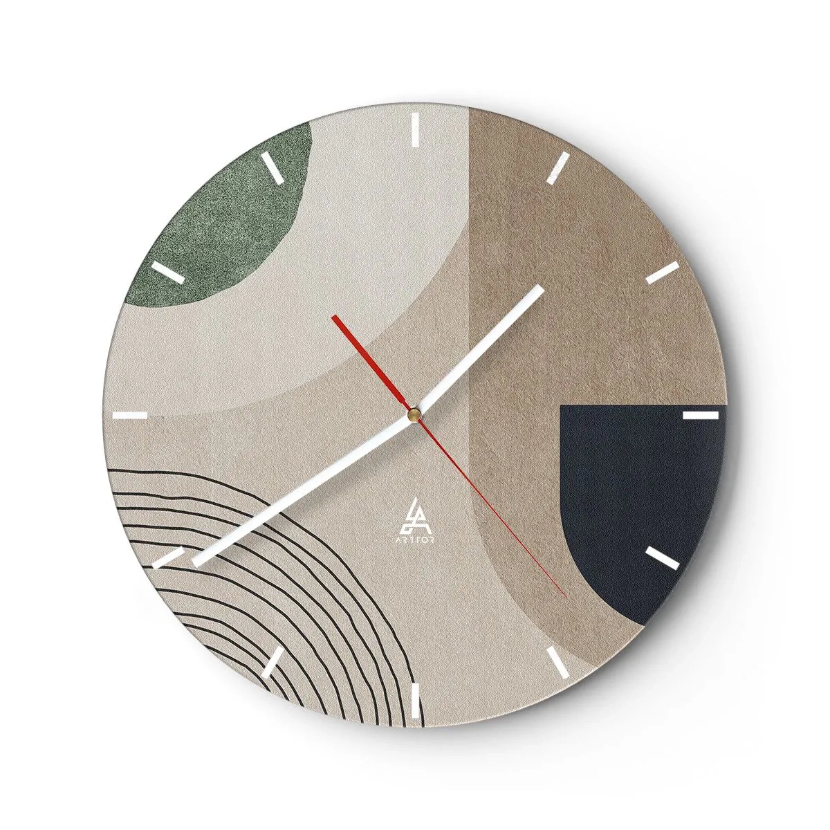 Reloj de pared - Reloj de vidrio - Formas ovaladas discretas con arcos y tonos terrosos. - 30x30cm - La delicadeza de un óvalo - Decoración de pared moderna para salón, cocina y dormitorio ARTTOR