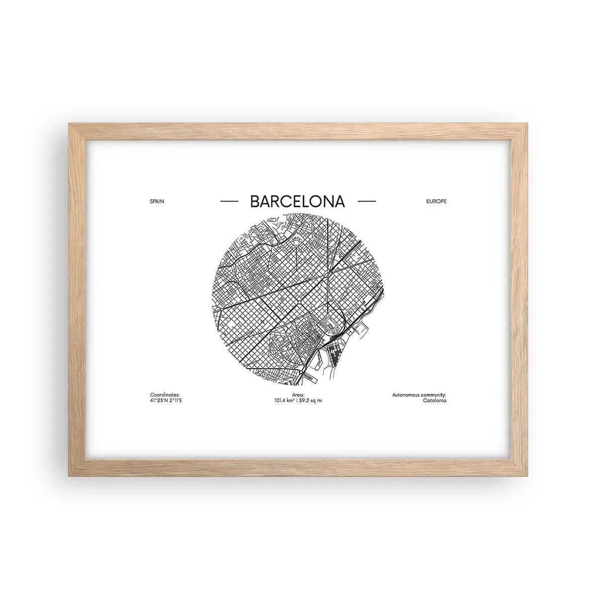 Póster en marco roble claro - Anatomía de Barcelona - 40x30 cm