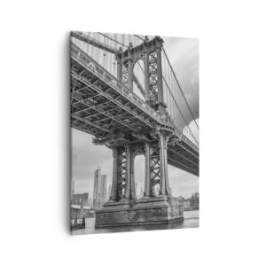 Cuadro sobre lienzo - Impresión de Imagen - Un puente en blanco y negro con vista a la ciudad. - 50x70cm - Al corazón de la ciudad - Decoración de pared moderna para salón y dormitorio ARTTOR