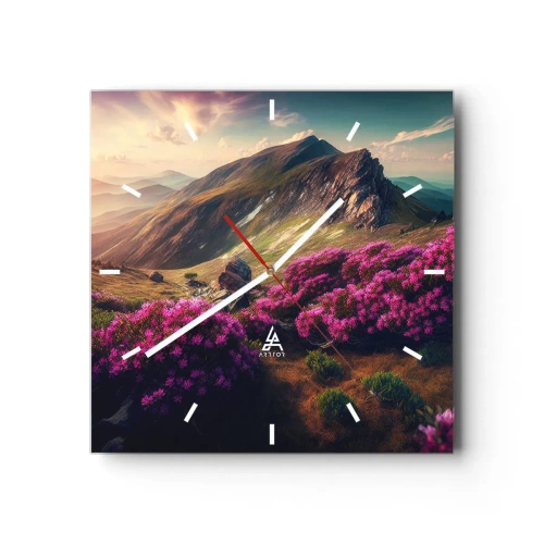 Reloj de pared - Reloj de vidrio - Verano en las montañas - 40x40 cm