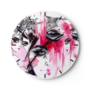 Reloj de pared - Reloj de vidrio - Retratos femeninos abstractos en rosa y negro - 30x30cm - Ojos abstractos - Decoración de pared moderna para salón, cocina y dormitorio ARTTOR