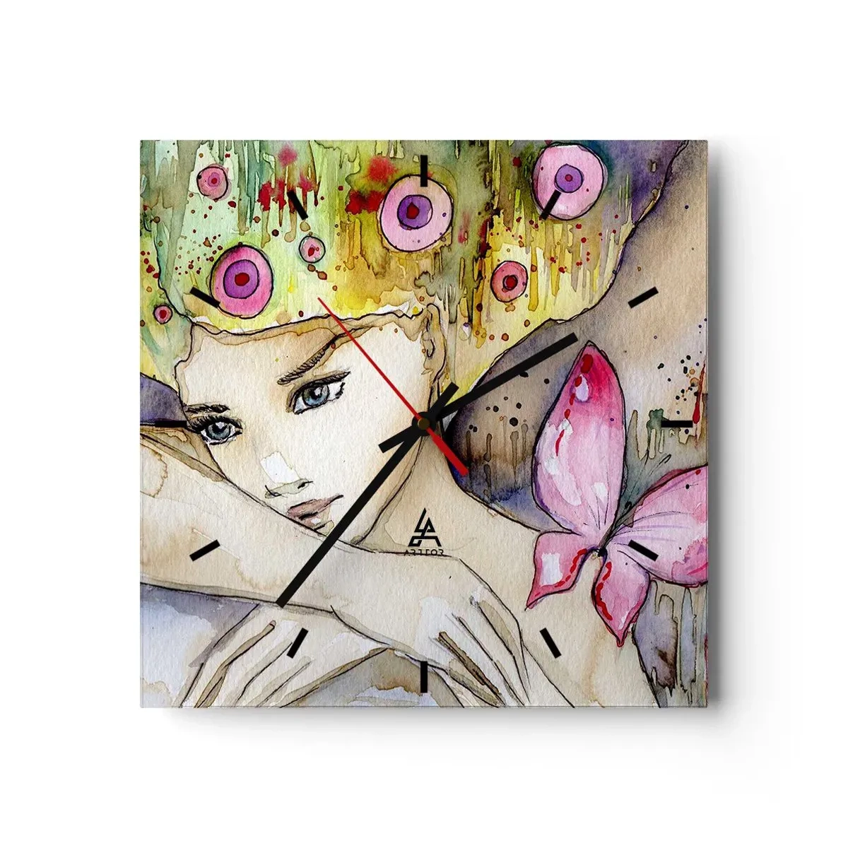 Reloj de pared - Reloj de vidrio - Una princesa mariposa - 30x30 cm