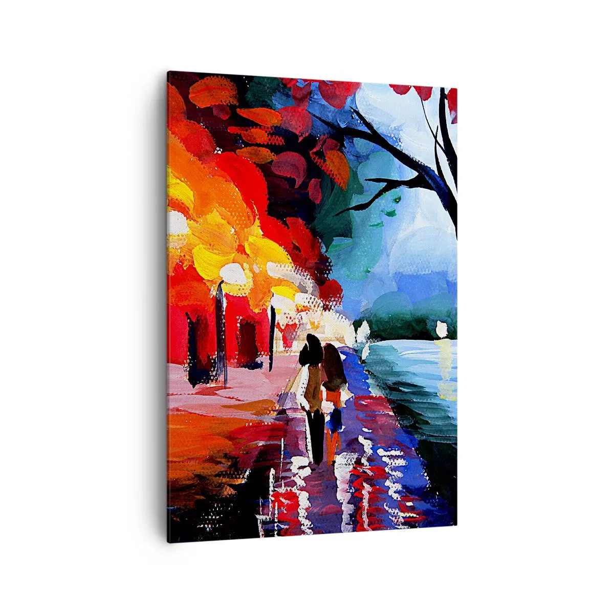 Cuadro sobre lienzo - Impresión de Imagen - Un paseo otoñal por el sendero con vistas al agua. - 70x100cm - Otoño en el parque - Decoración de pared moderna para salón y dormitorio ARTTOR