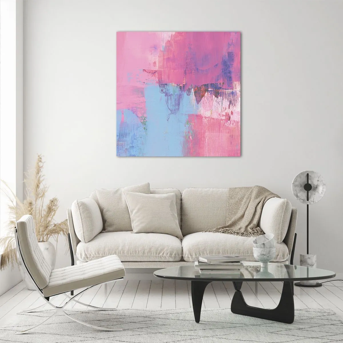 Cuadro sobre vidrio - Impresiones sobre Vidrio - Rosa, azul y una pizca de luz - 30x30 cm