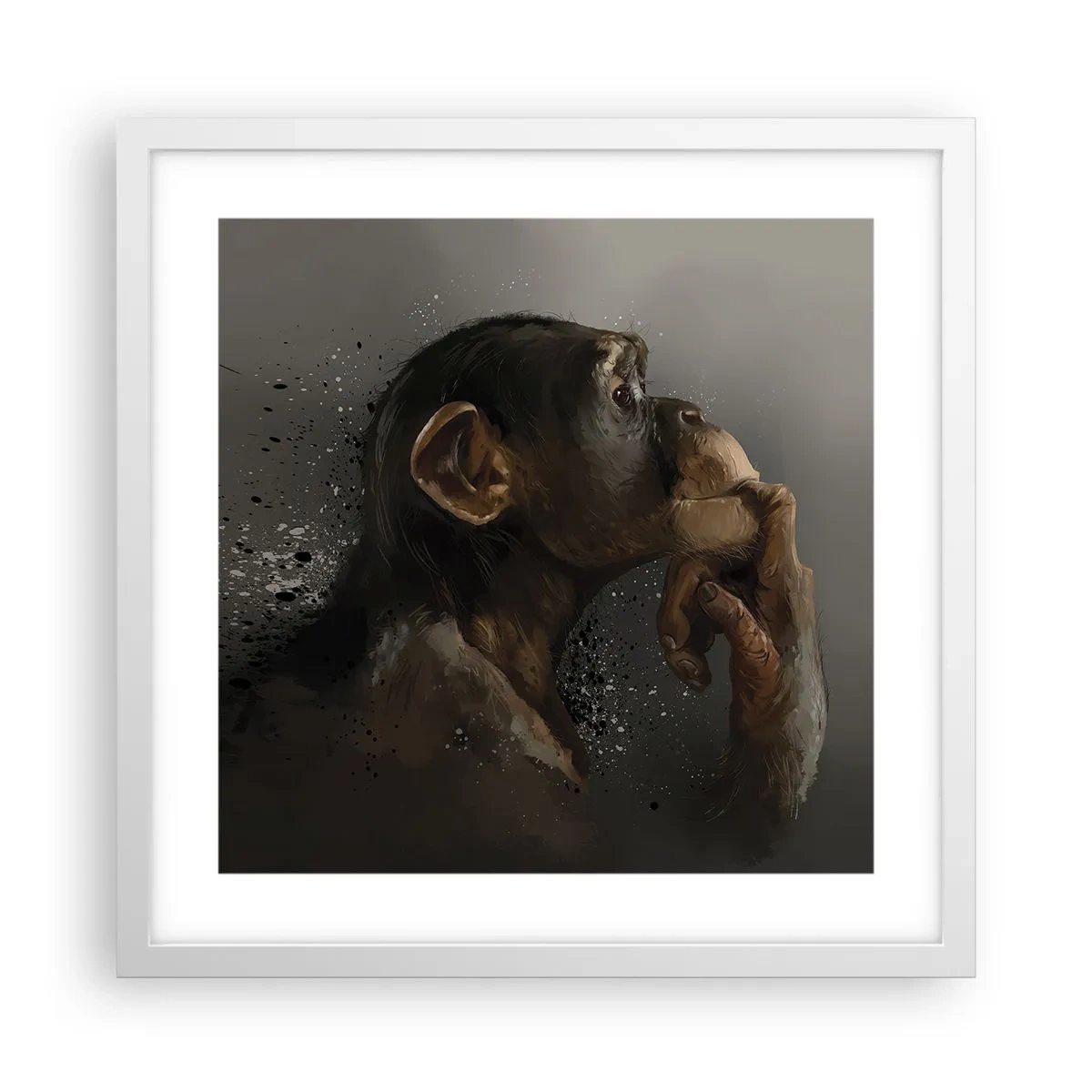 Póster en marco blanco - La evolución del pensador - 40x40 cm