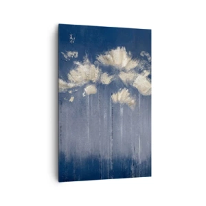 Cuadro sobre lienzo - Impresión de Imagen - Delicadas flores sobre fondo azul. - 80x120cm - Como pétalos al viento - Decoración de pared moderna para salón y dormitorio ARTTOR