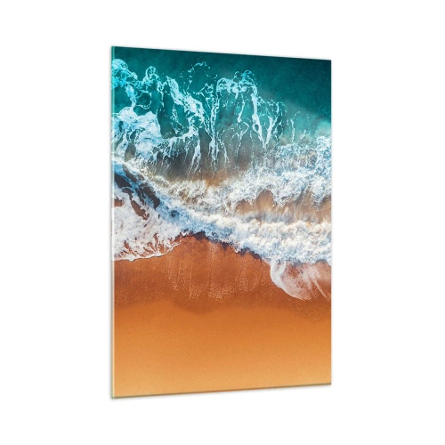 Cuadro sobre vidrio - Impresiones sobre Vidrio - Una vista aérea de las olas del océano rompiendo contra la orilla. - 50x70cm - Siempre a la par - Decoración de pared moderna para salón y dormitorio ARTTOR