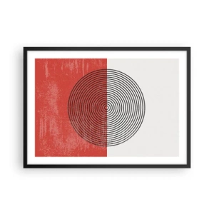 Póster en marco negro - Patrón geométrico con círculos concéntricos sobre un fondo rojo y blanco. - 70x50cm - En el corazón de la misma - Decoración de pared moderna para salón y dormitorio ARTTOR