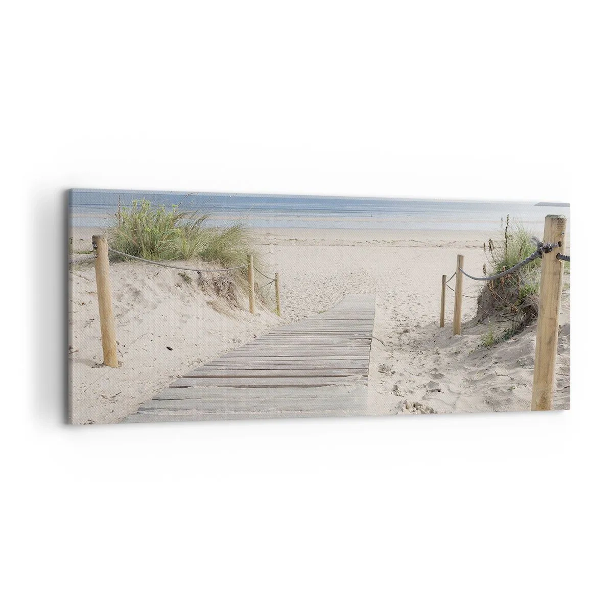 Cuadro sobre lienzo - Impresión de Imagen - Un camino de tablones que conduce a una playa de arena. - 120x50cm - Hasta el horizonte - Decoración de pared moderna para salón y dormitorio ARTTOR