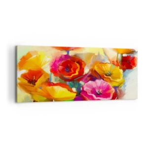 Cuadro sobre lienzo - Impresión de Imagen - Flores abstractas coloridas sobre un fondo claro - 120x50cm - No solo rojo - Decoración de pared moderna para salón y dormitorio ARTTOR
