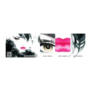 Muestra de fotomural autoadhesivo Deluxe Sticker - ¡Cuidado! Femme fatale - Abstracción, cara de mujer, retrato de una mujer - 100x30 cm