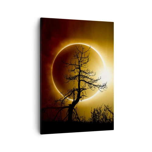 Cuadro sobre lienzo - Impresión de Imagen - Eclipse solar con una silueta de árbol en primer plano - 50x70cm - Eclipse total - Decoración de pared moderna para salón y dormitorio ARTTOR