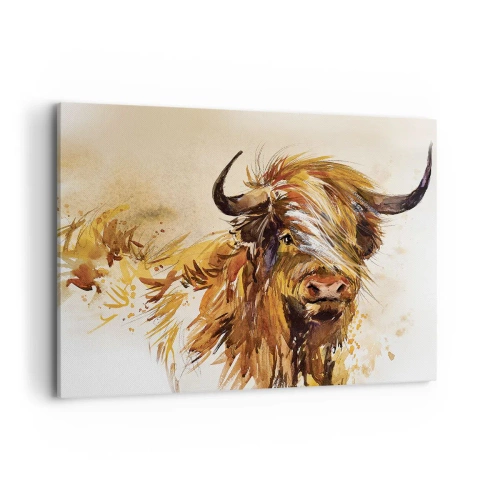 Cuadro sobre lienzo - Impresión de Imagen - Retrato de un toro en estilo artístico de acuarela. - 100x70cm - El orgullo del líder - Decoración de pared moderna para salón y dormitorio ARTTOR