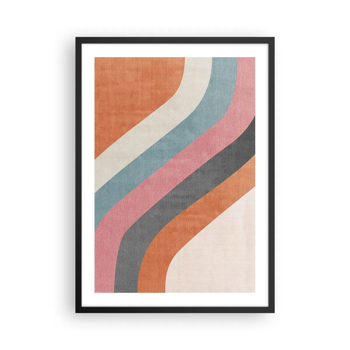 Póster en marco negro - Rayas retro geométricas - 50x70cm - Composición diagonal - movimiento - Decoración de pared moderna para salón y dormitorio ARTTOR