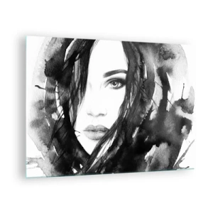 Cuadro sobre vidrio - Impresiones sobre Vidrio - Retratos femeninos en acuarela en blanco y negro - 70x50cm - Retrato de una dama en blanco y negro - Decoración de pared moderna para salón y dormitorio ARTTOR