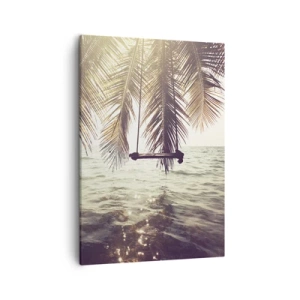 Cuadro sobre lienzo - Impresión de Imagen - Palmera con columpio sobre el agua bajo la luz del sol. - 50x70cm - Columpiar la imaginación - Decoración de pared moderna para salón y dormitorio ARTTOR