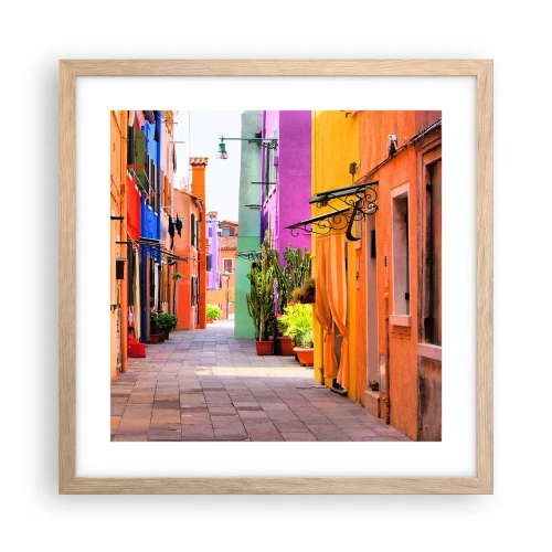 Póster en marco roble claro - El callejón arco iris - 40x40 cm