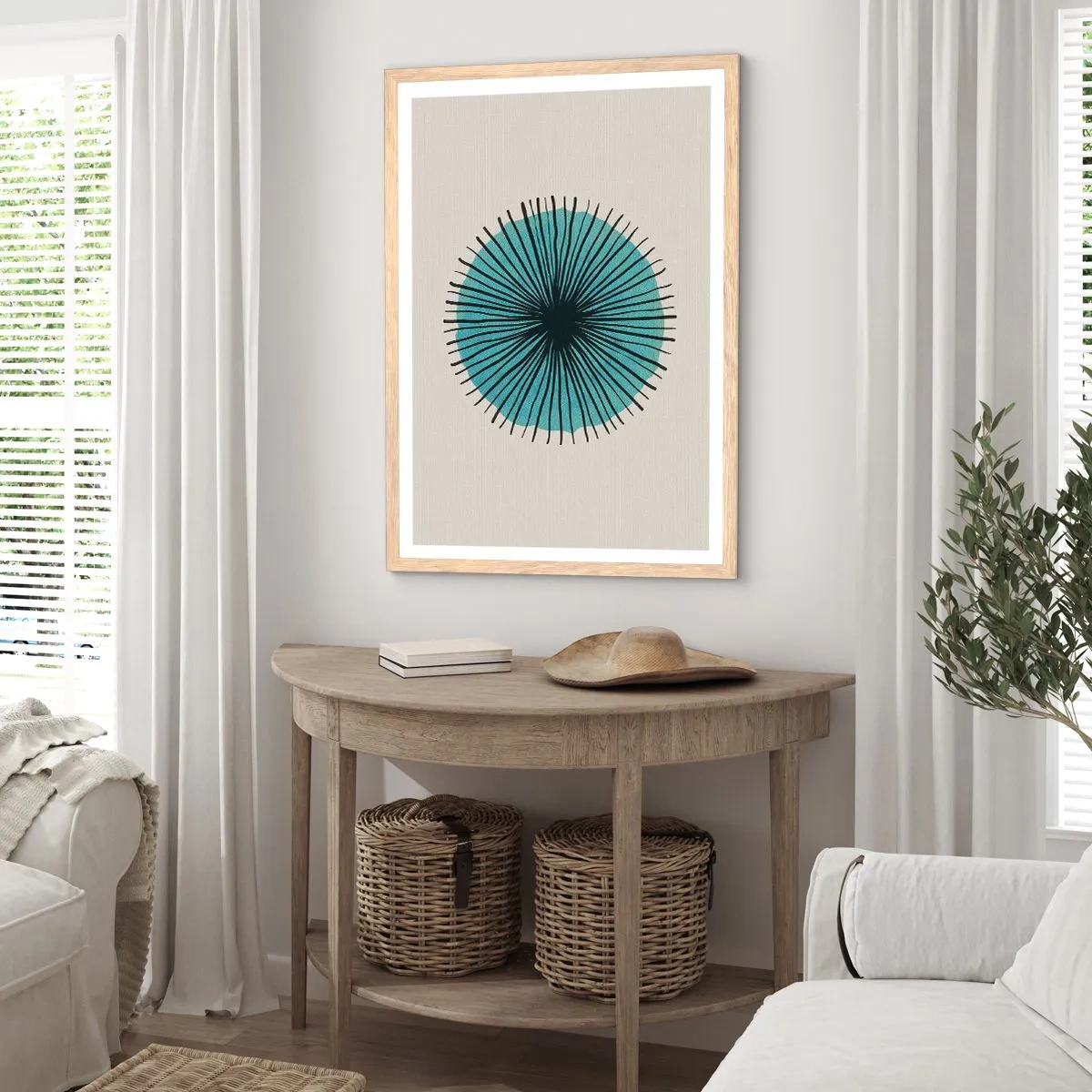 Póster en marco roble claro - Radiante en azul - 40x50 cm