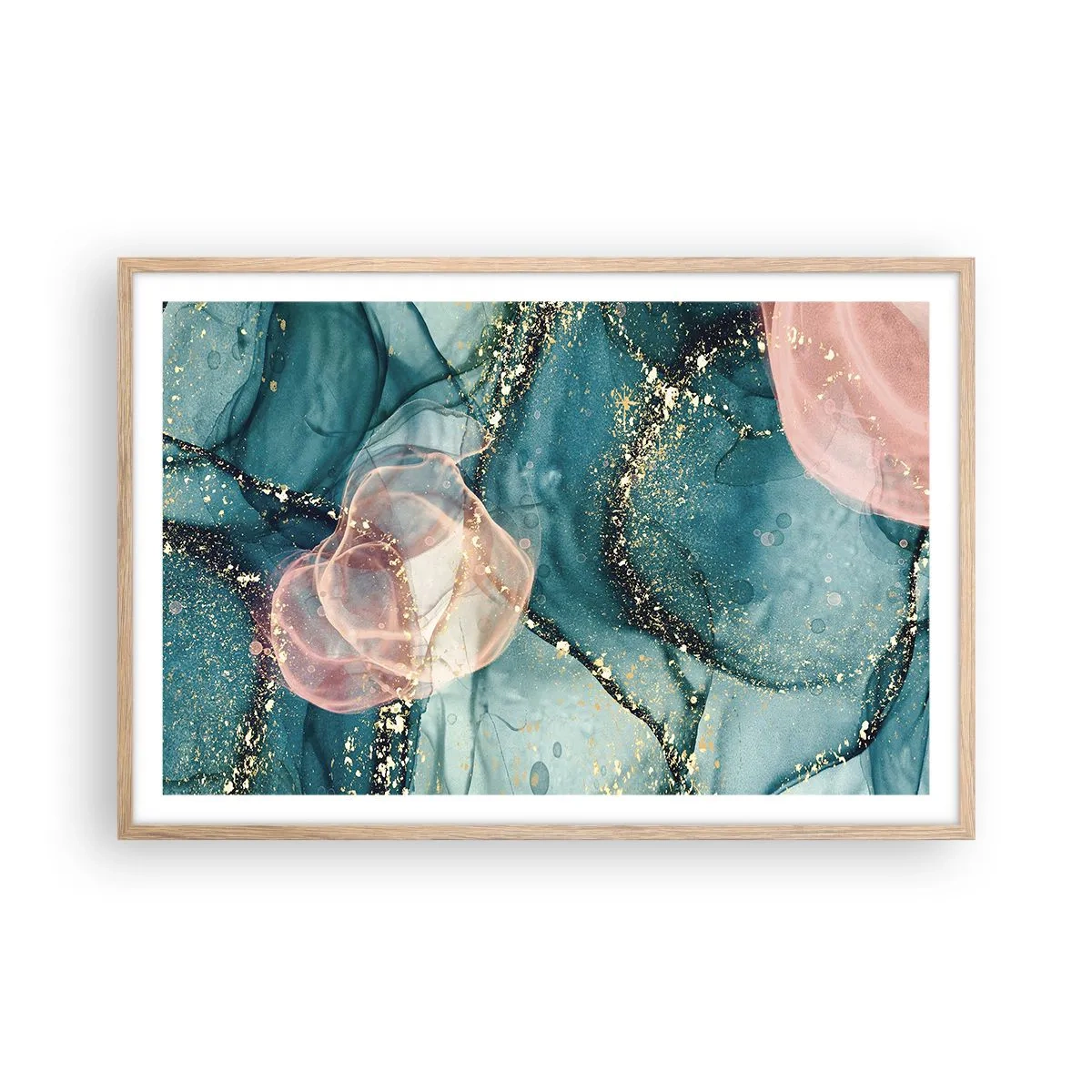 Póster en marco roble claro - Seda azul, tul rosa - 91x61 cm