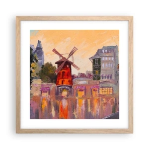 Póster en marco roble claro - Iconos parisinos - Moulin Rouge - 40x40 cm