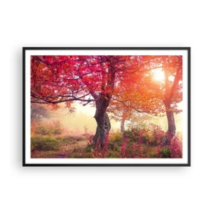 Póster en marco negro - Paisaje otoñal con árboles de colores intensos. - 100x70cm - Un frenesí de floración - Decoración de pared moderna para salón y dormitorio ARTTOR
