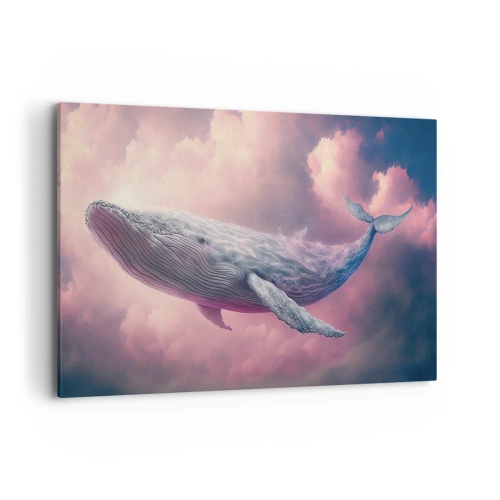 Cuadro sobre lienzo - Impresión de Imagen - Una ballena flotando en las nubes al atardecer. - 120x80cm - La reina de los mares asciende - Decoración de pared moderna para salón y dormitorio ARTTOR