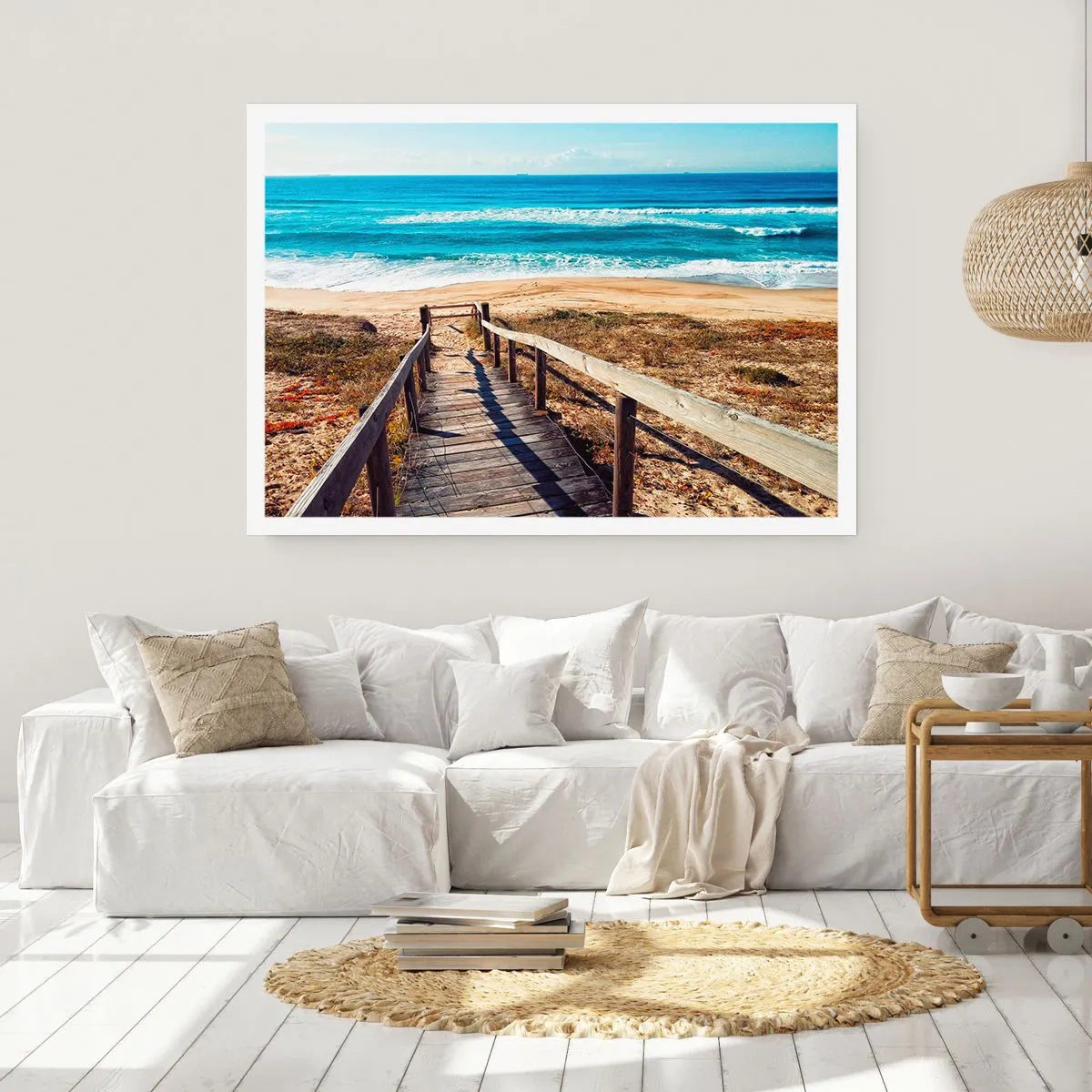 Póster - Camino de madera que conduce a la playa. - 100x70cm - ¡Corre! - Decoración de pared moderna para salón y dormitorio ARTTOR