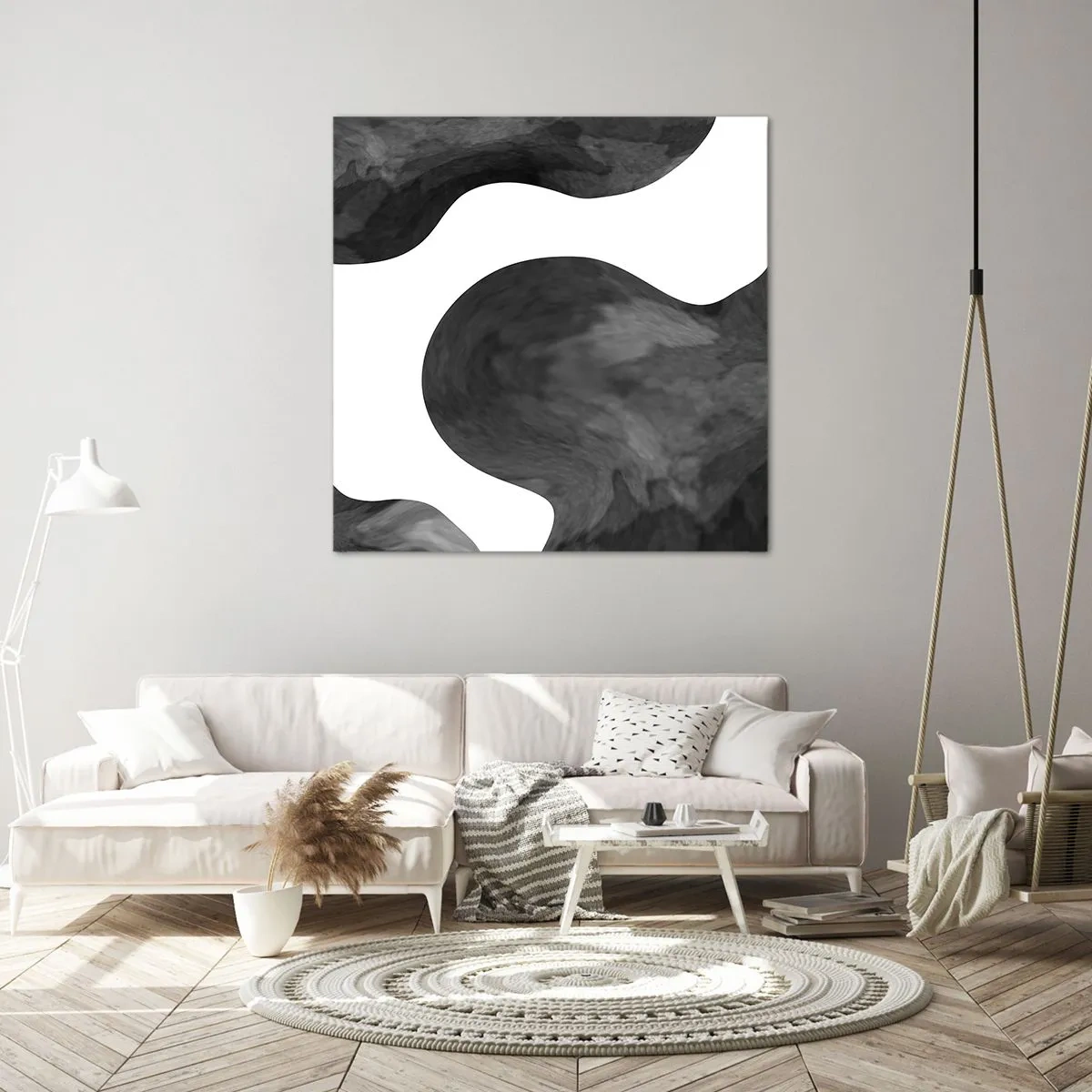 Cuadro sobre lienzo - Impresión de Imagen - El blanco fluye sobre el negro - 70x70 cm
