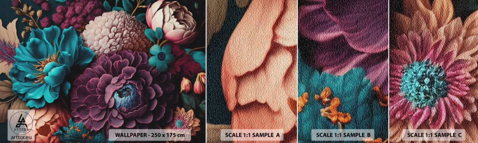 Muestra de fotomural autoadhesivo Deluxe Sticker - Naturaleza en abundancia - flores, Botánica, Vintage - 100x30 cm