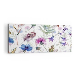Cuadro sobre lienzo - Impresión de Imagen - Flores y hierbas de acuarela sobre un fondo blanco en estilo herbario. - 120x50cm - Herbario polaco - Decoración de pared moderna para salón y dormitorio ARTTOR