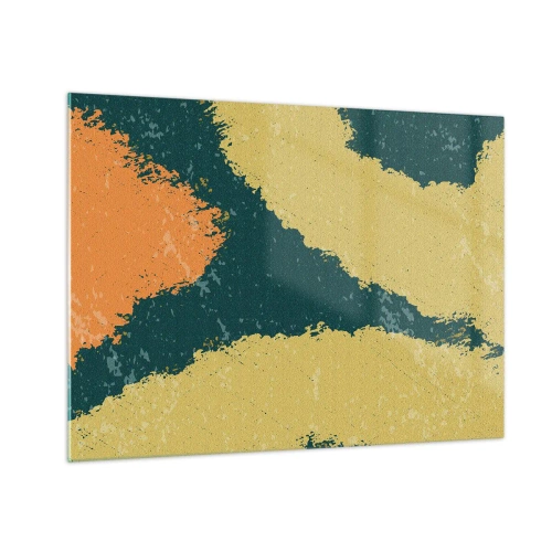 Cuadro sobre vidrio - Impresiones sobre Vidrio - Una abstracción fluida en mostaza, verde y naranja. - 70x50cm - Abstracción - a cámara lenta - Decoración de pared moderna para salón y dormitorio ARTTOR