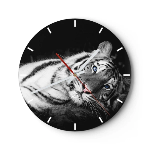 Reloj de pared - Reloj de vidrio - Un tigre blanco con ojos azules intensos. - 30x30cm - Salvaje y tranquilo - Decoración de pared moderna para salón, cocina y dormitorio ARTTOR