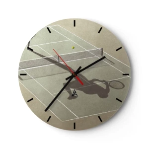 Reloj de pared - Reloj de vidrio - Una silueta minimalista de un jugador de tenis en la cancha. - 30x30cm - Véncete a ti mismo - Decoración de pared moderna para salón, cocina y dormitorio ARTTOR