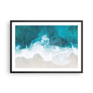 Póster en marco negro - Olas del océano turquesa sobre arena clara - 70x50cm - Una caricia natural - Decoración de pared moderna para salón y dormitorio ARTTOR