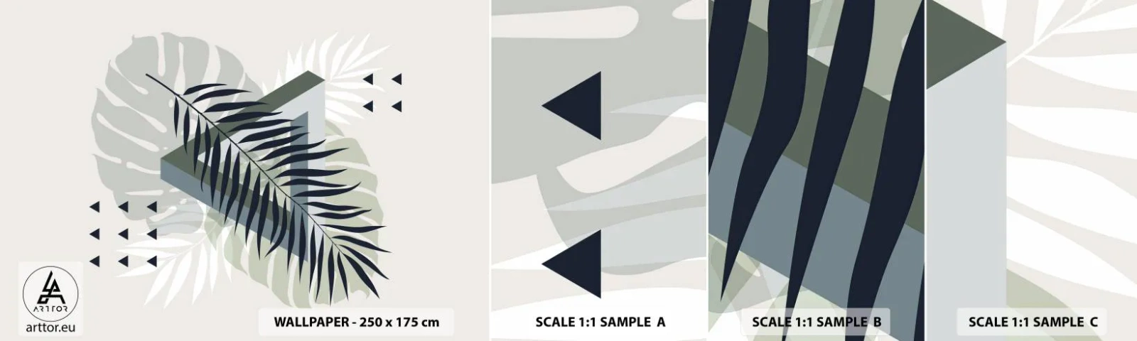 Muestra de fotomural autoadhesivo Deluxe Sticker - Naturaleza y geometría - hoja de monstruo, Hoja de palma, Gráficos - 100x30 cm