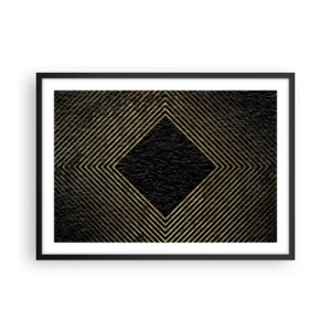 Póster en marco negro - Fondo negro con un patrón geométrico de líneas doradas. - 70x50cm - Geometría al estilo glamour - Decoración de pared moderna para salón y dormitorio ARTTOR