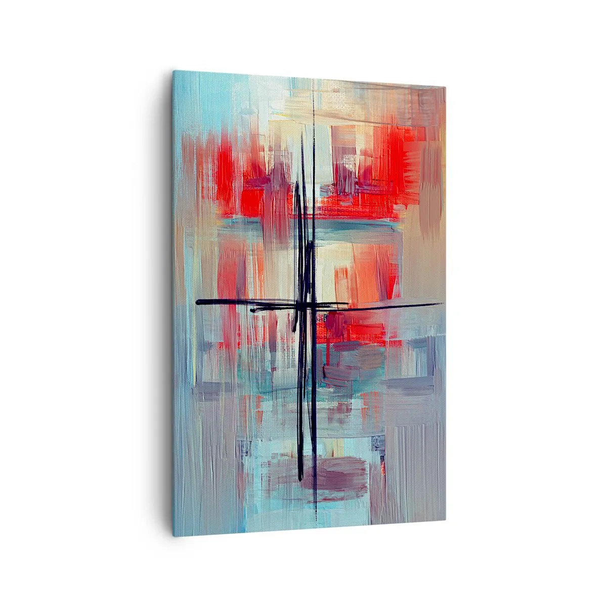 Cuadro sobre lienzo - Impresión de Imagen - Una composición abstracta con colores intensos, líneas y formas geométricas. - 80x120cm - Paisaje en una dimensión desconocida - Decoración de pared moderna para salón y dormitorio ARTTOR