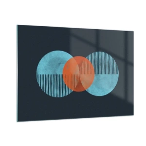 Cuadro sobre vidrio - Impresiones sobre Vidrio - Círculos de colores con líneas verticales sobre un fondo oscuro. - 100x70cm - Composición simétrica - Decoración de pared moderna para salón y dormitorio ARTTOR
